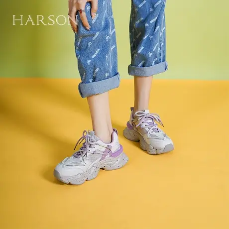 哈森老爹鞋女春季新款百搭厚底白色运动休闲鞋子女HWC220153图片