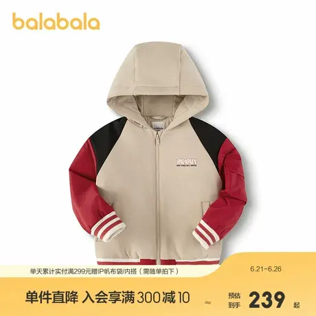 巴拉巴拉儿童棉服男童装2025春新款连帽外套拼色潮流商品大图