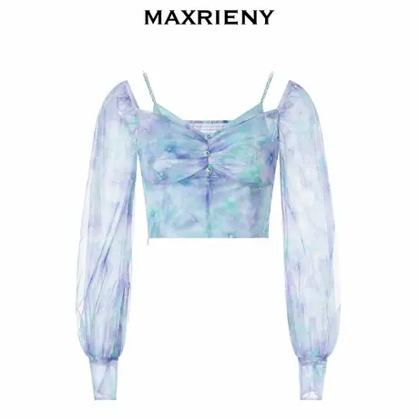 【奥莱】MAXRIENY浪漫柔美雪纺衫晕染印花上衣短图片