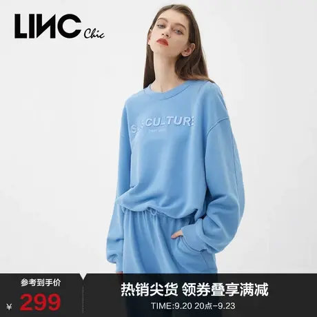 LINCCHIC金羽杰卫衣女圆领短款宽松套头卫衣女上衣S213HD563图片