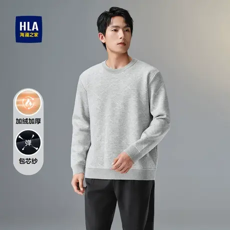 HLA/海澜之家加绒加厚针织衫满身提花宽松包芯纱毛衣男商品大图