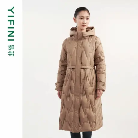 [专柜同款]Yifini/易菲修身长款白鹅绒保暖羽绒服连帽加厚外套女商品大图