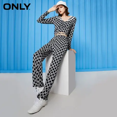 【ONLY奥莱】秋季休闲条纹修身海军领短款卫衣套装女商品大图