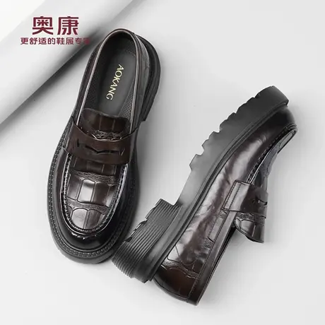 奥康 男鞋2025春秋新款套脚皮鞋时尚休闲英伦风舒适一脚蹬男皮鞋L商品大图