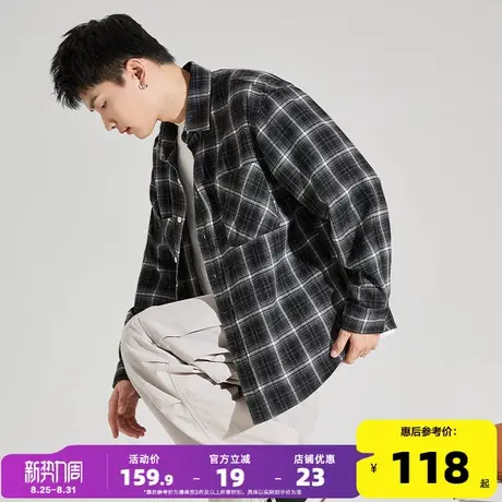 唐狮秋季新款格子长袖衬衫男翻领双口袋工装衬衣青少年格纹外套潮商品大图