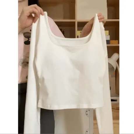 短款露脐方领正肩长袖T恤女初秋韩版百搭修身显瘦内搭打底衫上衣商品大图