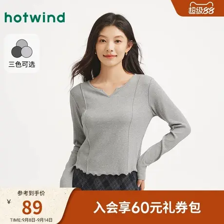 热风2025年秋季新款女士基础修身长袖T恤商品大图