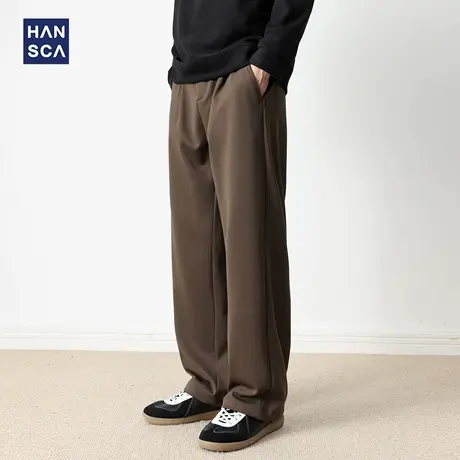 hansca秋季310g重磅直筒休闲裤男士宽松垂感弹力压褶抗皱百搭长裤商品大图