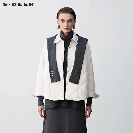 sdeer圣迪奥冬季女装翻领菱格白鸭绒轻薄羽绒服S23483106商品大图