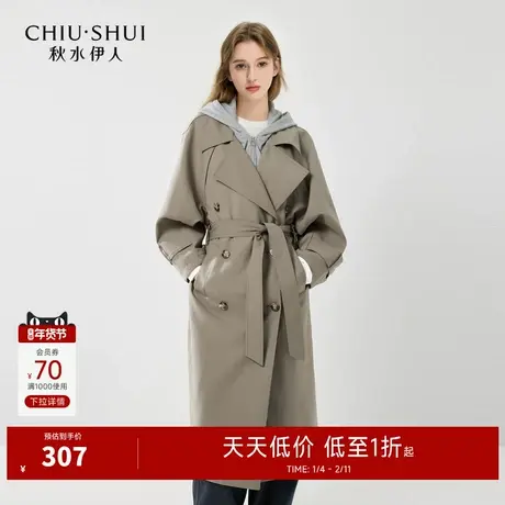 秋水伊人简约中长款风衣外套秋季新款女装时尚通勤宽松显瘦外套潮图片