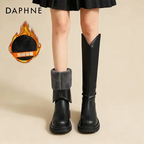 达芙妮长筒靴女冬季加绒高筒雪地靴2025爆厚底骑士瘦瘦长靴大筒围商品大图