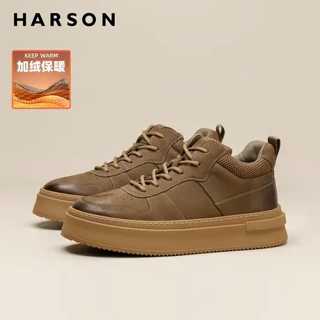 哈森男鞋冬季时尚休闲鞋真皮板鞋男士高帮鞋加绒皮鞋保暖棉鞋男款商品大图