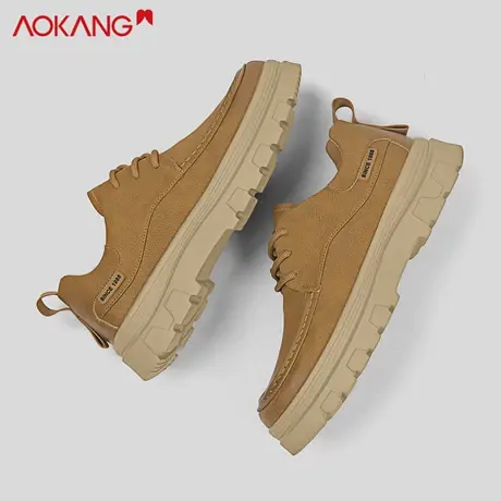 奥康休闲皮鞋男2025秋季新款增高低帮英伦风工装大头鞋子男鞋厚底图片