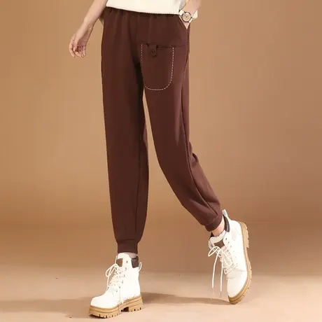 韩潮袭人松紧腰复古工装运动裤女2023冬季新款宽松加绒卫裤子厚商品大图