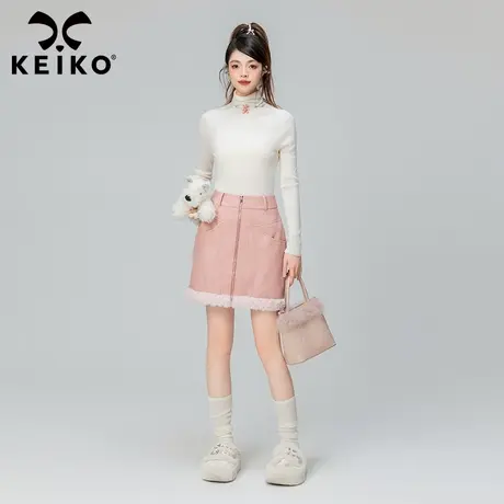 KEIKO 无痕白色高领软糯针织衫薄款2023秋冬内搭打底衫堆堆领毛衣商品大图