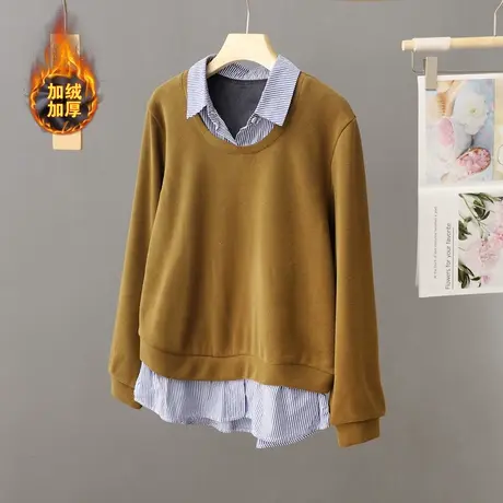 2023年新款冬季韩版宽松假两件加绒加厚衬衫女上衣设计感小众衬衣商品大图