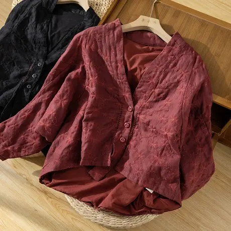 享永子【中式新风尚】色织亚麻 手工贡针双层 刺绣设计感外套开衫图片