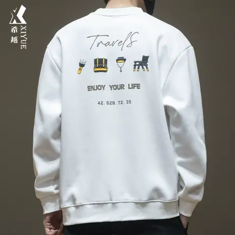 希越重磅双面棉卫衣男士秋冬潮牌后背印花打底衫宽松大码圆领上衣商品大图