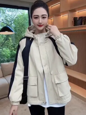 2023秋冬季新款休闲夹棉工装外套女韩版宽松bf风夹克加厚冲锋衣潮商品大图