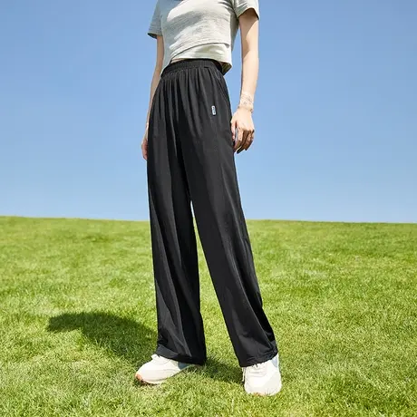 唐狮夏季阔腿冰丝裤女显瘦宽松直筒凉感拖地裤高腰简约休闲长裤商品大图