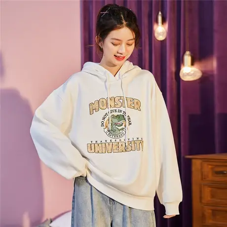 唐狮女卫衣加绒卫衣前胸恐龙图案连帽卫衣女士卫衣韩版宽松卫衣女图片