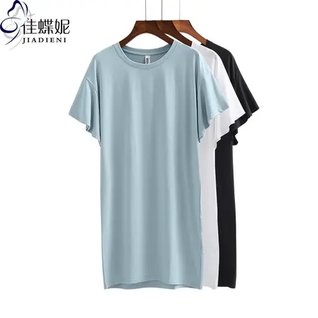 夏季新款韩版圆领宽松短袖中长款喇叭袖T恤纯棉纯色打底衫女装商品大图