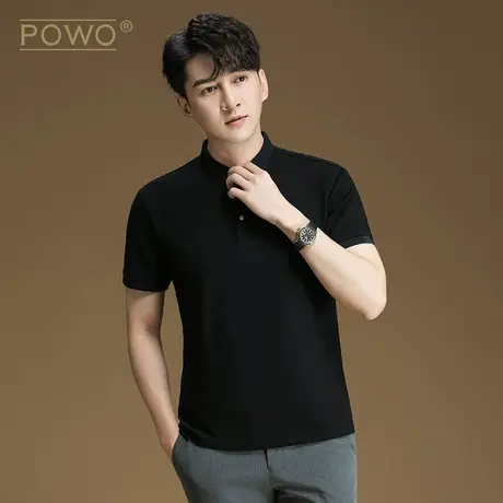 夏季短袖polo衫男翻领黑色修身简约休闲潮流潮流帅气纯色男士t恤商品大图
