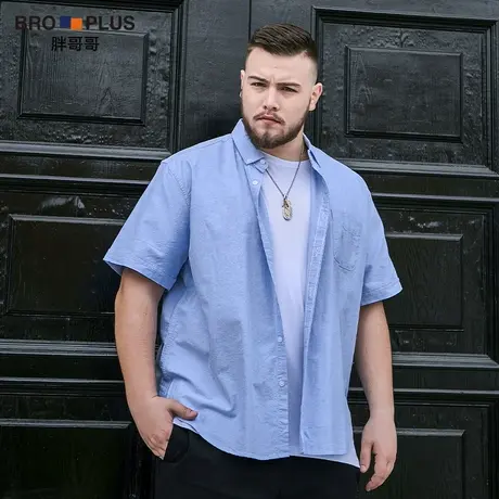 胖哥哥大码男士长袖衬衫男宽松休闲胖子肥佬秋季加肥加大纯棉衬衣商品大图
