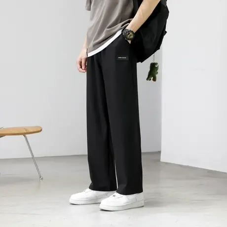 直筒裤子男款夏季薄款冰丝速干长裤潮牌宽松坠感空调休闲西装裤男商品大图