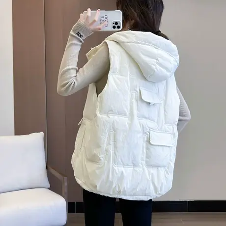 2023新款时尚潮流羽绒棉连帽马甲女秋冬宽松洋气百搭马夹背心外套图片