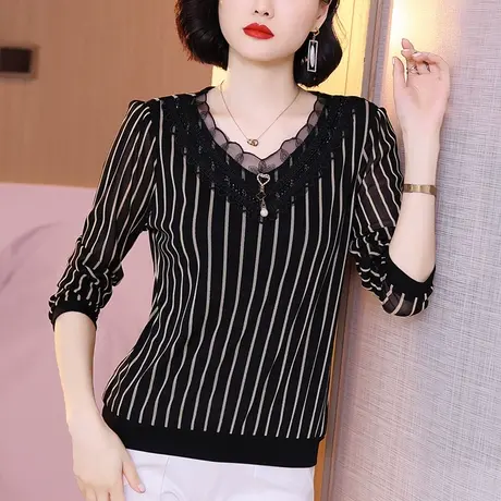 欧洲站小衫新款高端蕾丝加绒打底衫女秋冬气质内搭上衣欧货洋气潮商品大图