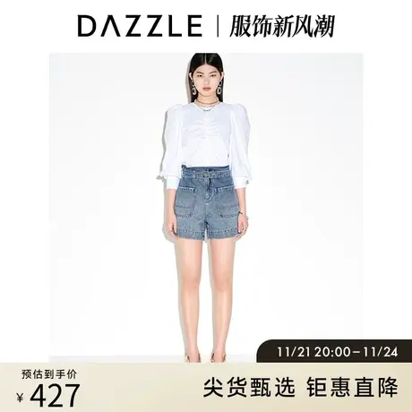 DAZZLE地素奥莱 春夏复古小众做旧法式蓝色A字牛仔裤短裤女商品大图