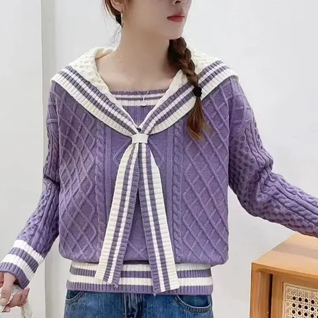 学院风减龄海军领套头针织衫毛衣秋冬2023新款洋气百搭上衣打底衫图片