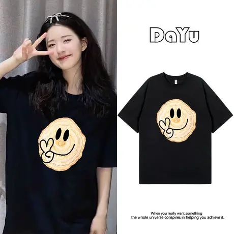 黑色短袖t恤女2024新款夏季显瘦遮肉欧货大码宽松中长款纯棉上衣图片