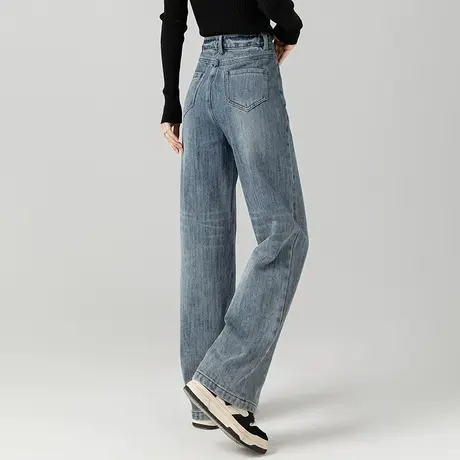 高腰直筒牛仔裤女2024新款春秋显瘦裤子休闲宽松烟筒裤窄版阔腿裤图片