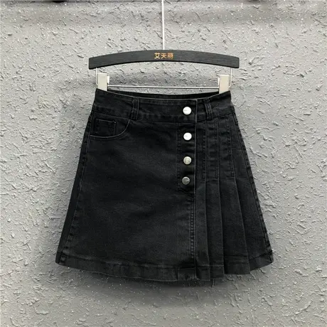 春夏季新款时尚排扣复古褶皱外穿牛仔a字包臀裙高腰半身裙韩版女图片