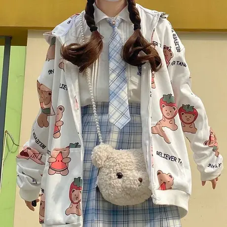 日系古着vintage卫衣女春秋韩版宽松ins潮牌连帽bf慵懒风薄款外套图片