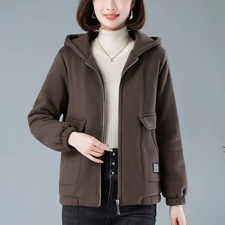 中老年妈妈连帽卫衣外套女秋冬季宽松加大码女装休闲保暖显瘦上衣图片