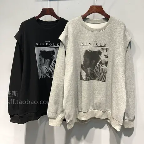 2023秋装 韩国东大门新款美女图案宽松韩范假两件中长款卫衣女潮图片