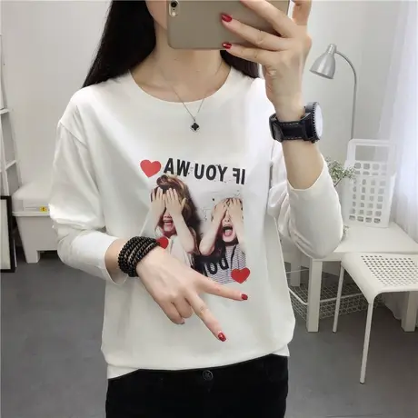 2023秋装新款学生韩版女长袖简约百搭休闲修身宽松显瘦长袖打底衫图片