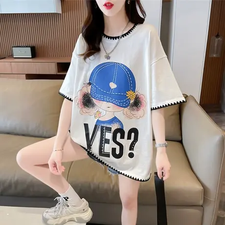 小众设计感短袖t恤女夏装韩版宽松大码中长款下衣失踪百搭上衣服商品大图