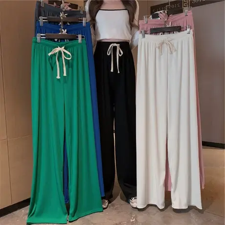 2024年春秋夏季新款西装裤休闲裤运动卫裤子高腰垂感坑条阔腿裤女图片