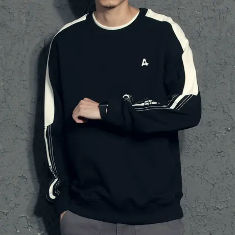 奕飏2020秋季圆领卫衣男韩版潮 帅气拼色卫衣秋冬款 男生休闲秋装商品大图