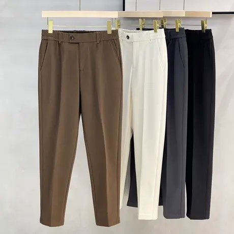 2023秋冬季加厚保暖毛呢裤休闲九分裤男柔顺抗皱免烫宽松休闲长裤商品大图