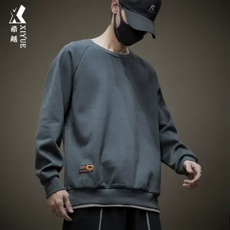 2025春秋新款运动卫衣男宽松内搭打底衫秋冬大码胖子加绒圆领上衣商品大图