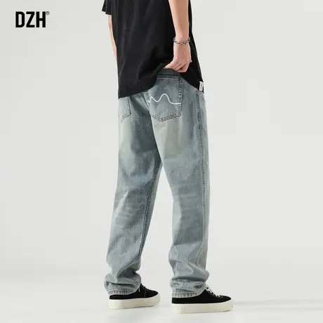 男士大码牛仔裤男宽松直筒阔腿长裤春秋2023新款美式复古做旧裤子商品大图