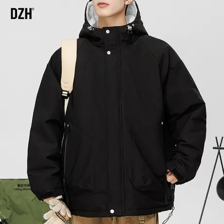 男士黑色连帽棉服男潮牌冬季加厚防寒服男款2024新款保暖棉衣外套商品大图