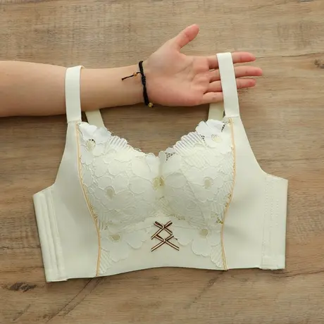 收副乳调整型内衣女小胸聚拢防下垂上托文胸无钢圈厚款蕾丝胸罩黑商品大图