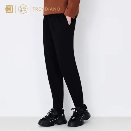 TRENDIANO「宫」联名系列秋季男装刺绣束脚九分裤黑色休闲裤商品大图