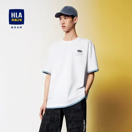 HLA/海澜之家冰爽棉圆领短袖T恤凉感亲肤宽松休闲短T男图片